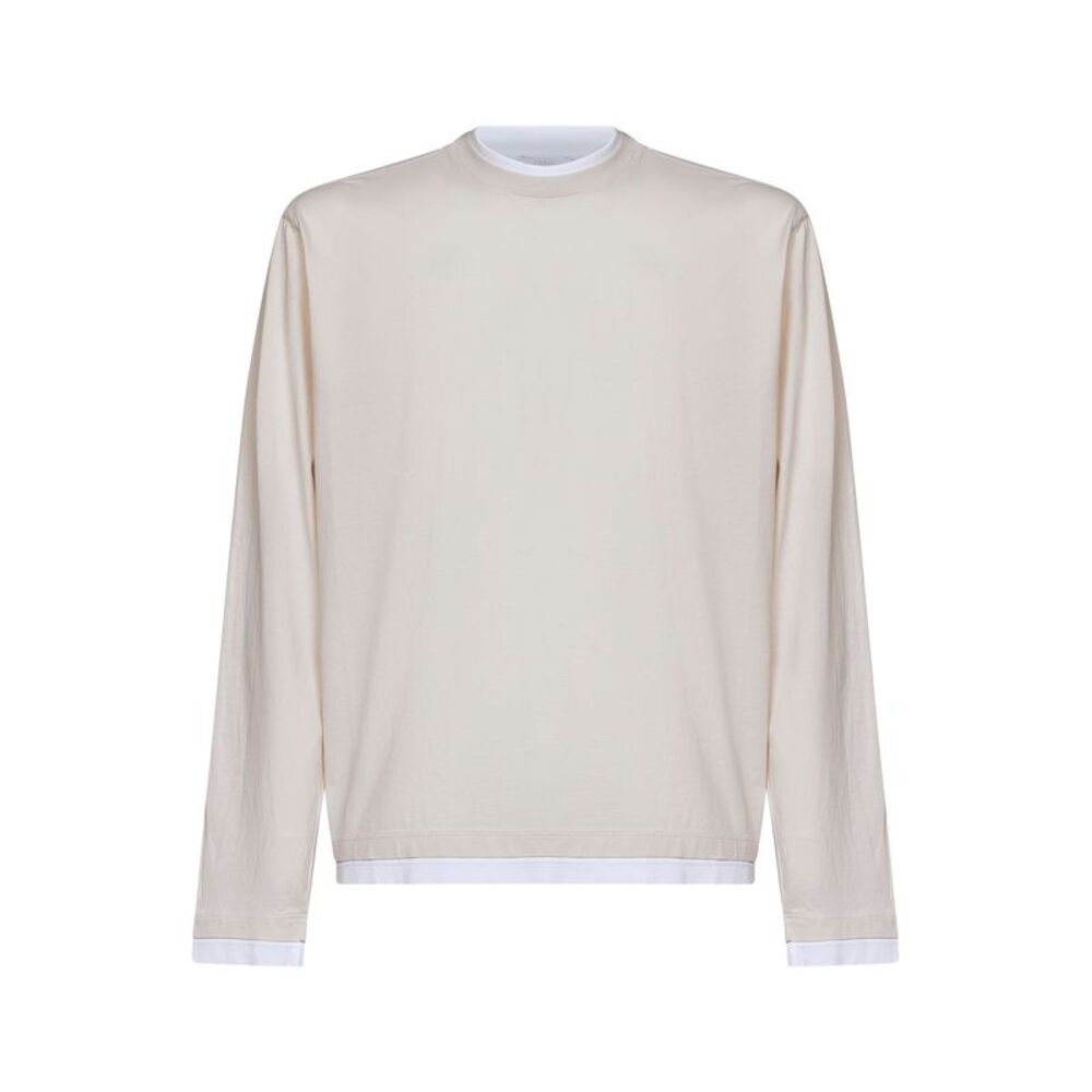 Prada Abbigliamento Men Talc And White Cotton Long-Sleeved T-Shirt